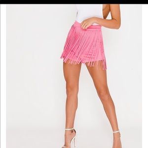 In The Style PINK FAUX SUEDE TASSEL SHORTS